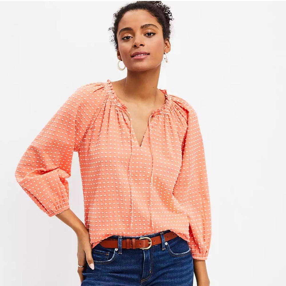 *LOFT Clip Tie Neck Blouse